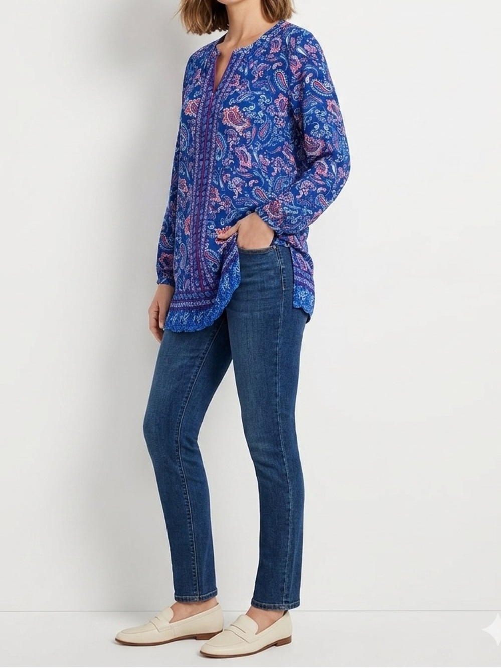 J. Jill Blue and Coral Paisley Tunic